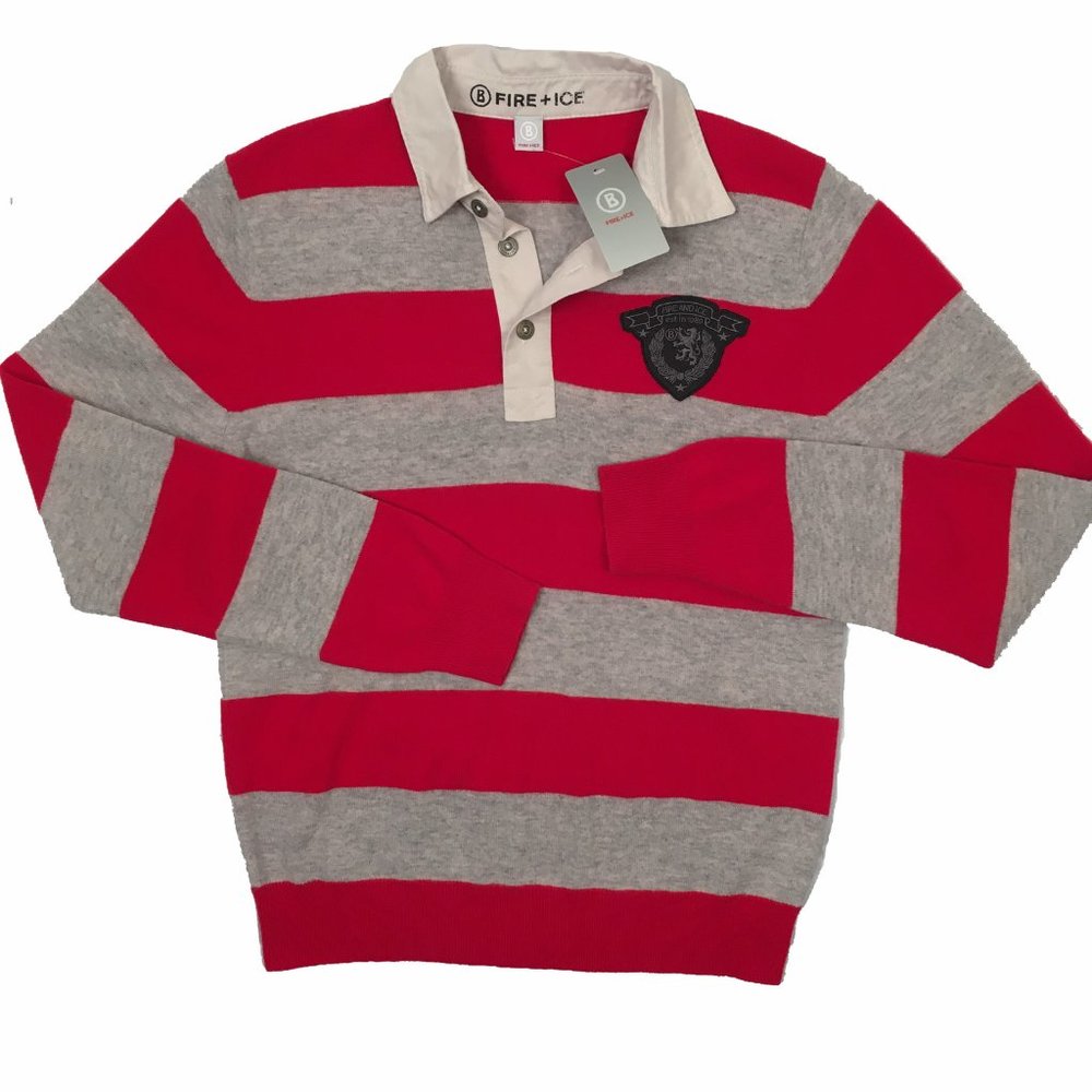 NEW Bogner Fire & Ice Rugby Style Sweater! Size M/L Euro 50  Red & Gray Stripes